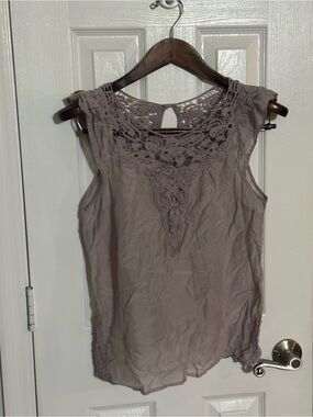 Charlotte Russe Taupe Crochet Yoke Sleeveless Tank